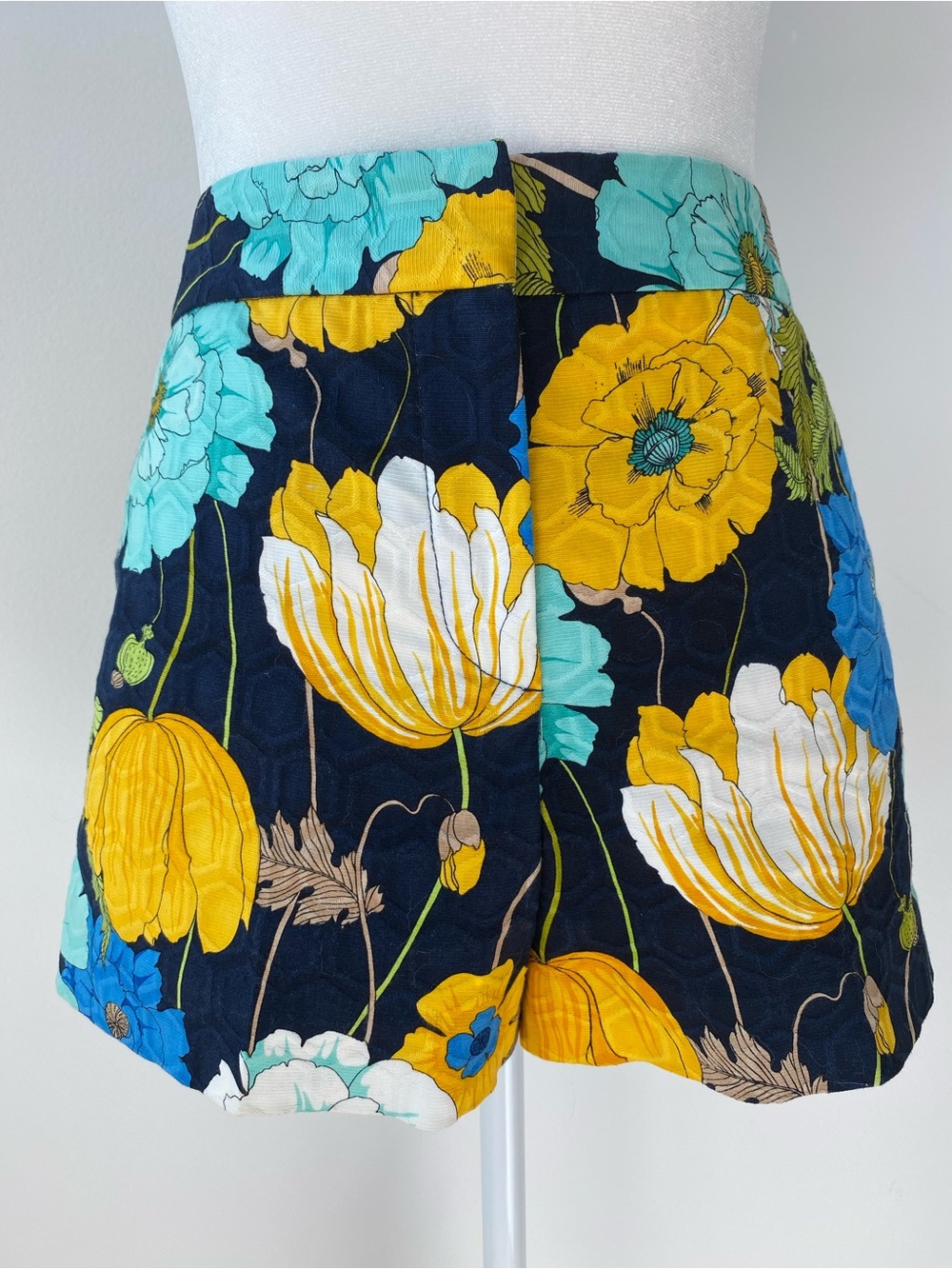 Trina Turk Navy Floral Shorts with Yellow & Turquoise Blooms